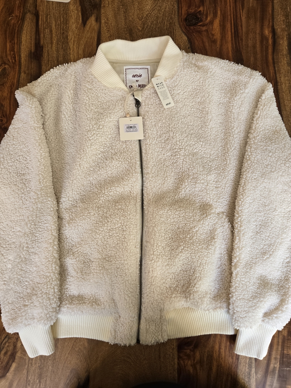 aerie X Emily + Meritt Cream Sherpa Bomber Jacket